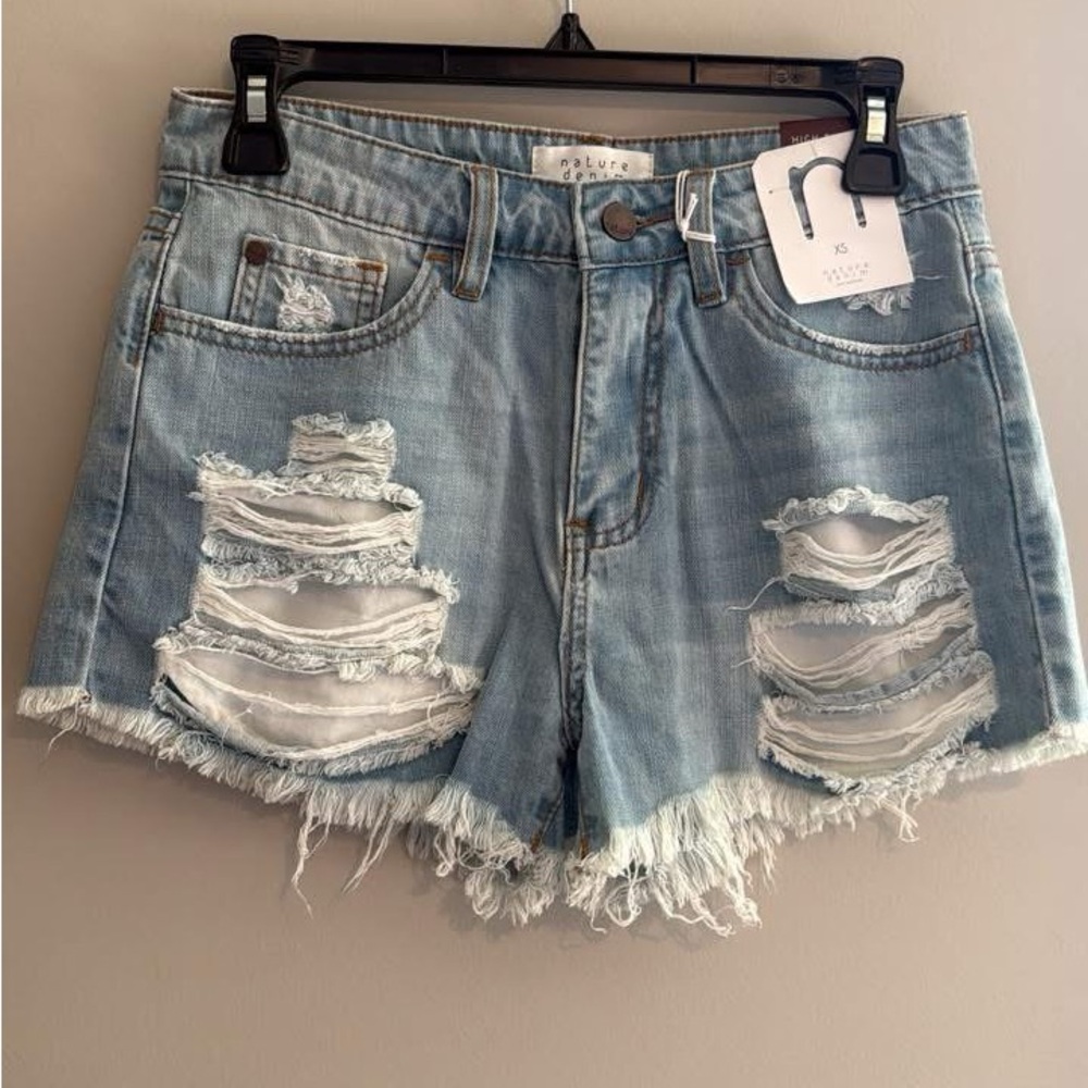 Light Blue Distressed Denim Shorts
